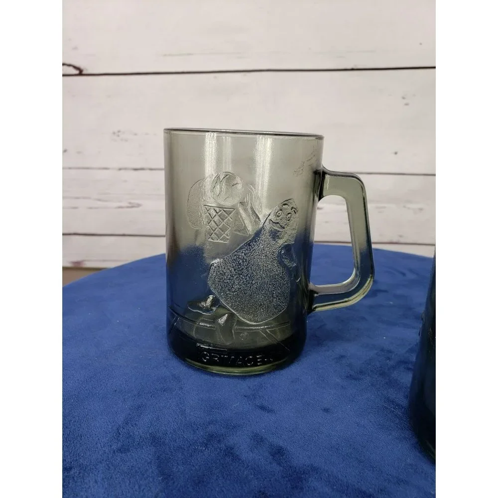 McDonald's Vintage 1970's Gray‎ Smoke Glass Mug Cup Basketball Grimace Ronald